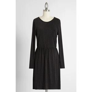 Modcloth Shimmer On Show Dress Long Sleeve Tulip Skirt Dress Black